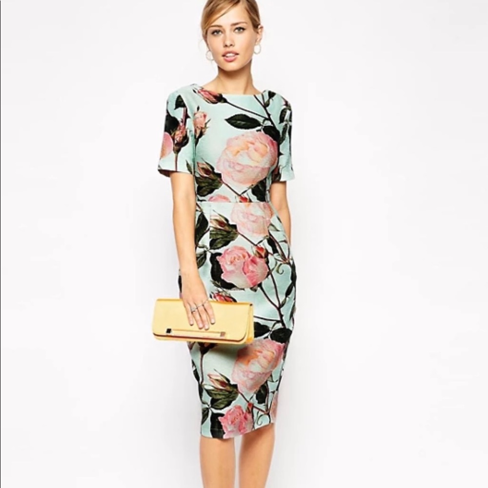 ASOS Wiggle Dress in Textured Lg Floral Print sz 6
